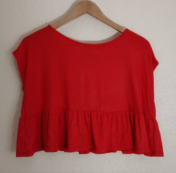 Aqua Ribbed Flounce Blouse - Picture 2 of 6